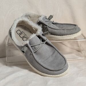 HEY DUDE Wendy Corduroy/Faux Fur Gray Slip-ons, Sz 7‎